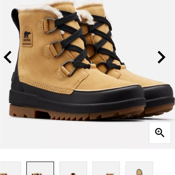 Sorel Tivoli II Tan Brown Suede Leather Slip On Lace Up Heel Snow Boots NWT - Picture 2 of 5